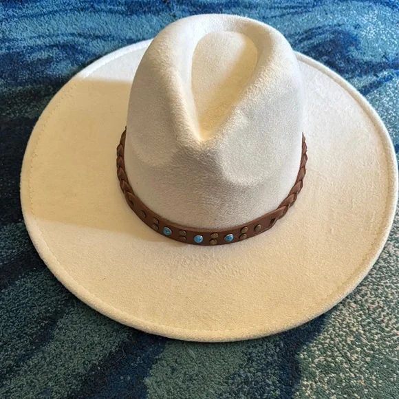 Cream Wide-Brim Hat with Brown Band - Picture 8 of 8